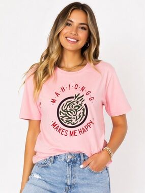 Mahjong Makes Me Happy Graphic Tee Pink Bella Canvas L